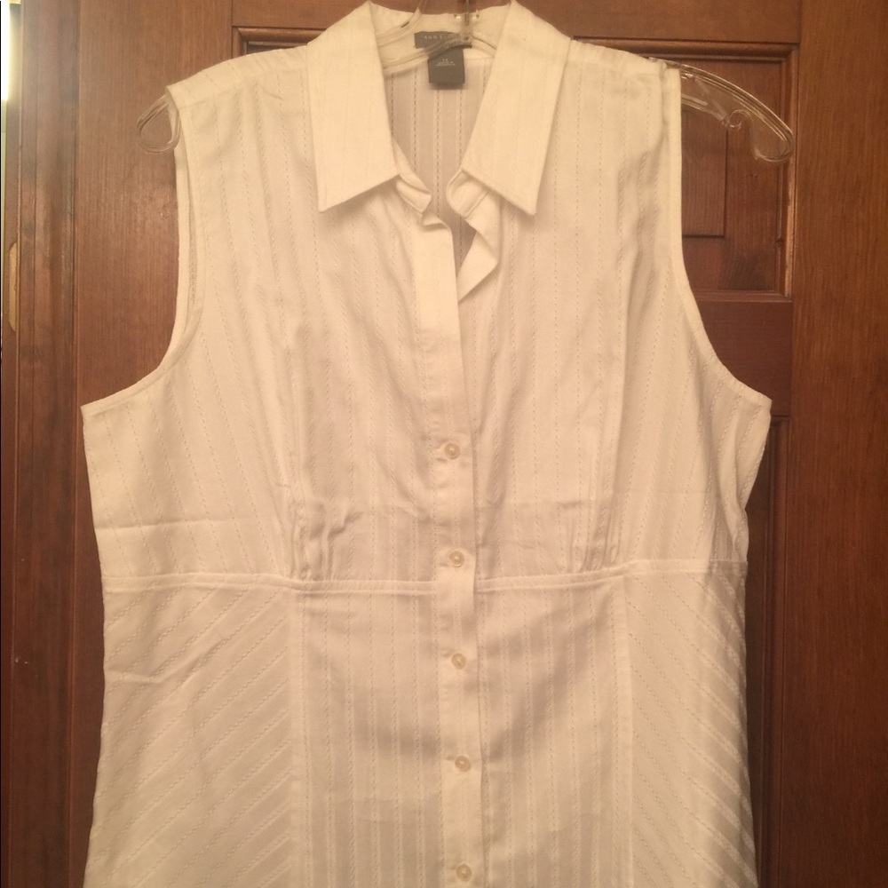 Ann Taylor White Sleeveless Collared Shirt Size 12